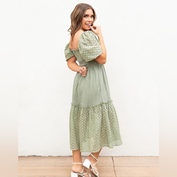 NWT Cottagecore Inspired Vera Eyelet Smocked Dress - Sage - Picture 9 of 9